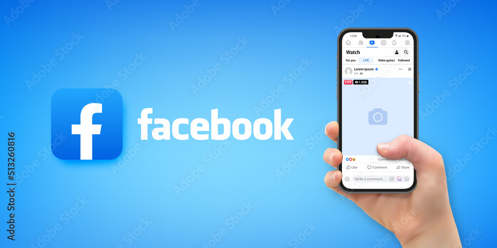 Woman hand holding and touching smartphone screen with Facebook ...