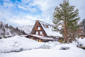 Snow scenery of Shirakawa village, gifu, japan