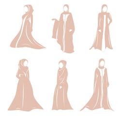 Wall Mural - Abaya Muslim hijab dress Silhouettes Premium Vectors