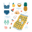 Summer clipart vector set. Cute beach graphic elements. Summer picnic clipart