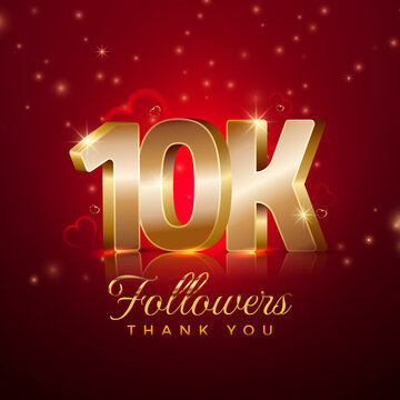 thank you 10 thousand followers happy celebration banner 3d style red and gold background