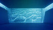 © wacomka - 3d render, abstract background. Clear water inside blue swimming pool, underwater light caustic