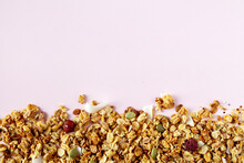 Muesli Made Of Oat Flakes, Hazelnuts, Pumpkin Seeds, Coconut Chips, Dried Berries, A Copy Of The Space