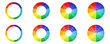 Colour wheels vector set. Circular colorful palette. Multicolor circle. Colour hue.