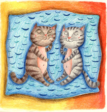 Two Cats Sleep On A Pillow