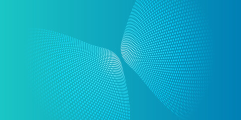 Wall Mural - Blue Wavy Spotted Pattern, 3D Round Lit Surfaces - Futuristic Minimalist Background with Light and Dotted Texture - Vector Illustration