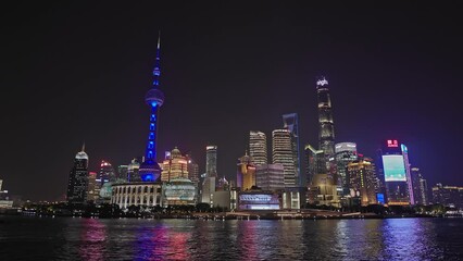 Sticker - Scenic view of the Shanghai skyline illuminated at night