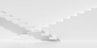 © Shawn Hempel - Two white staircases and steps going up on white wall background, business achievement or career goal concept