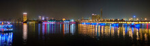 Panorama Of Evening Nile River With Modern Buildings Of Cairo, Egypt