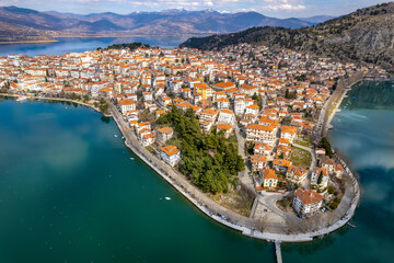 Aerial view of the city of Kastoria and Lake Orestiada in north Greece.