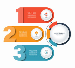 Wall Mural - Infographic semi circular template with 3 numbered bars with place for text and icons. Can be used as a chart, workflow layout, diagram, data visualization, minimalistic web banner.