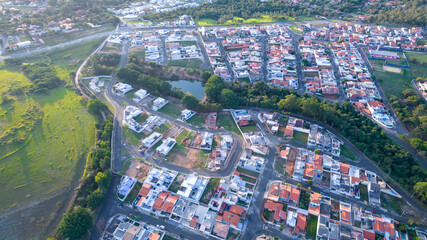 beautiful modern houses in a closed condominium in Indaiatuba, São Paulo, Brazil. Residential houses. Aerial view