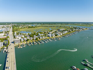 Sticker - Aerial photo bridge to Wrightsville Beach NC USA