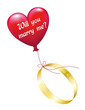 Will you marry me? 
Fliegende Luftballon mit goldenem Ring, 
Ring mit Liebes Message,
Vektor Illustration isoliert auf weißem Hintergrund
