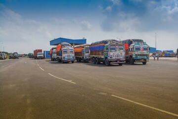 PETRAPOLE, WEST BENGAL , INDIA - JUNE 2ND 2018 : Indian side of international border between India and Bangladesh . Benapole is Bangladesh side. Bi lateral trade gateway between two countries.