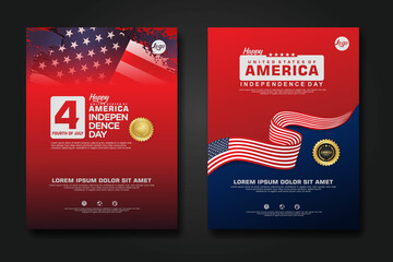 Set poster design united states of America happy Independence Day background template