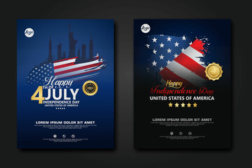 Set poster design united states of America happy Independence Day background template