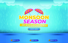 Monsoon Sale Social Media Template Post With Blank Space For Product With Gradient Blue Background