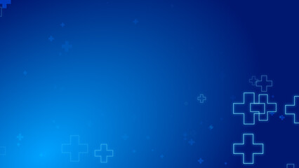 Wall Mural - medical health blue cross neon light shapes pattern healthcare technology background.