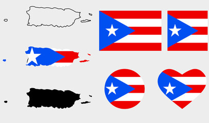 Wall Mural - commonwealth of puerto rico map flag icon set
