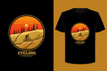 Wall Mural - Cycling in the hills retro vintage t shirt design