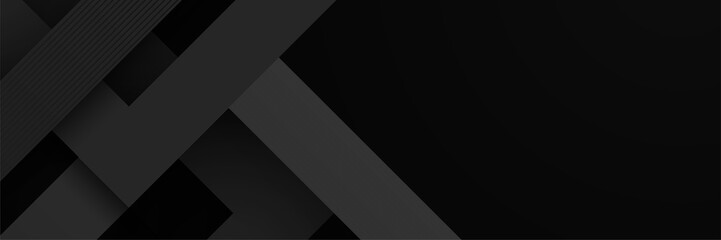 Black abstract banner background. Dark deep black dynamic vector background with diagonal lines. Modern creative premium gradient. 3d cover of business presentation banner with geometric element