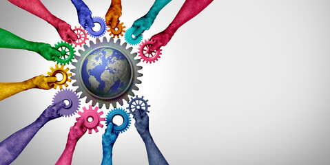 Fototapete - Successful Teamwork Business Agreement Corporate Collaboration and succeeding together or collaborating as a team concept as an agreement metaphor for diverse people connected