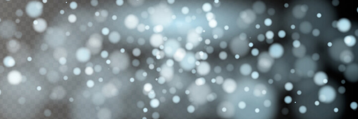 Wall Mural - Vector falling snow effect isolated on transparent background with blurred bokeh.