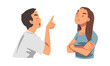 Angry Frowning Man and Woman Character Expressing Distaste and Antipathy for Someone Vector Set