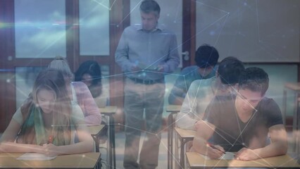 Canvas Print - Animation of network of connections over diverse students at university