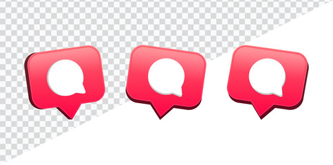 Aufkleber - 3d comment in speech bubble icon, chat message comments bubbles background, social media notification icons, post reactions for social network, 3d rendering, 3d illustration