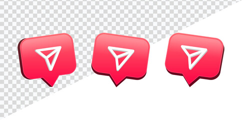 Aufkleber - 3d share in speech bubble icon, arrow direction send bubbles background, social media notification icons, post reactions for social network, forward message, 3d rendering, 3d illustration