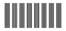 Auto Tire Tread Seamless Elements. Car Tire Patterns, Wheel Tyre Tread Track. Tyre Print. Set Of Vector Illustrations Isolated On White Background.