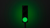 Fototapeta Uliczki - glowing green traffic light with green backlight on a dark wall. Symbol of movement or go. 3d render