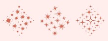 Sparkle Elements Abstract Design. Stencil Stars Compositions, Decorative Backgrounds With Diverse Star. Sparkling Sky Blink Vector Symbols