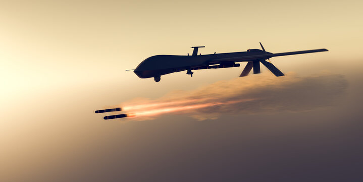 Wall Mural -  - Military combat drone UAV launching missiles