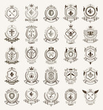 Fototapeta Boho - Heraldic Coat of Arms vector big set, vintage antique heraldic badges and awards collection, symbols in classic style design elements, family or business logos.