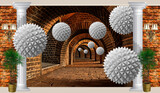 Fototapeta Perspektywa 3d - Interior. Brick wall with balls. 3d Image.