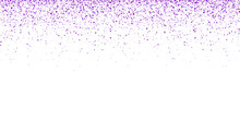 Wide Purple Glitter Confetti On White Background. Vector