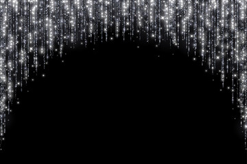 Wall Mural - Silver holiday decoration round arch glitter garland on black background. Vector