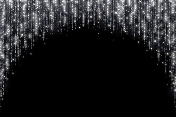 Silver holiday decoration round arch glitter garland on black background. Vector