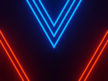 Red And Blue Neon Lights On Black Background
