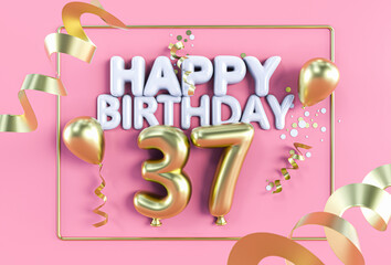 Wall Mural - Happy Birthday 37 in Gold auf Rosa