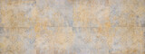 Fototapeta  - Old gray beige grey vintage worn geometric shabby mosaic ornate patchwork motif porcelain stoneware tiles stone concrete cement wall texture background banner panorama