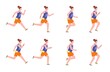 © ssstocker - Running woman sequence. Sprite animation run women forward, cycle runner poses jogging leg motion 2d animated fitness athlete profile in sport sneakers splendid vector illustration