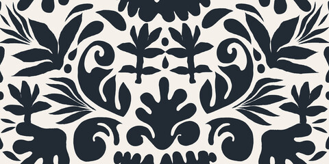 ukrainian style ornament. hand drawn black and white abstract organic shapes pattern. collage contem