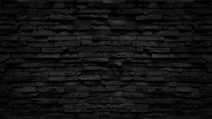 Wall Mural - old black stone brick wall texture for background or tiles floor decorative design.
