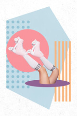 Canvas Print - Creative collage picture of woman feet riding roller skates isolated trend geometry shape background