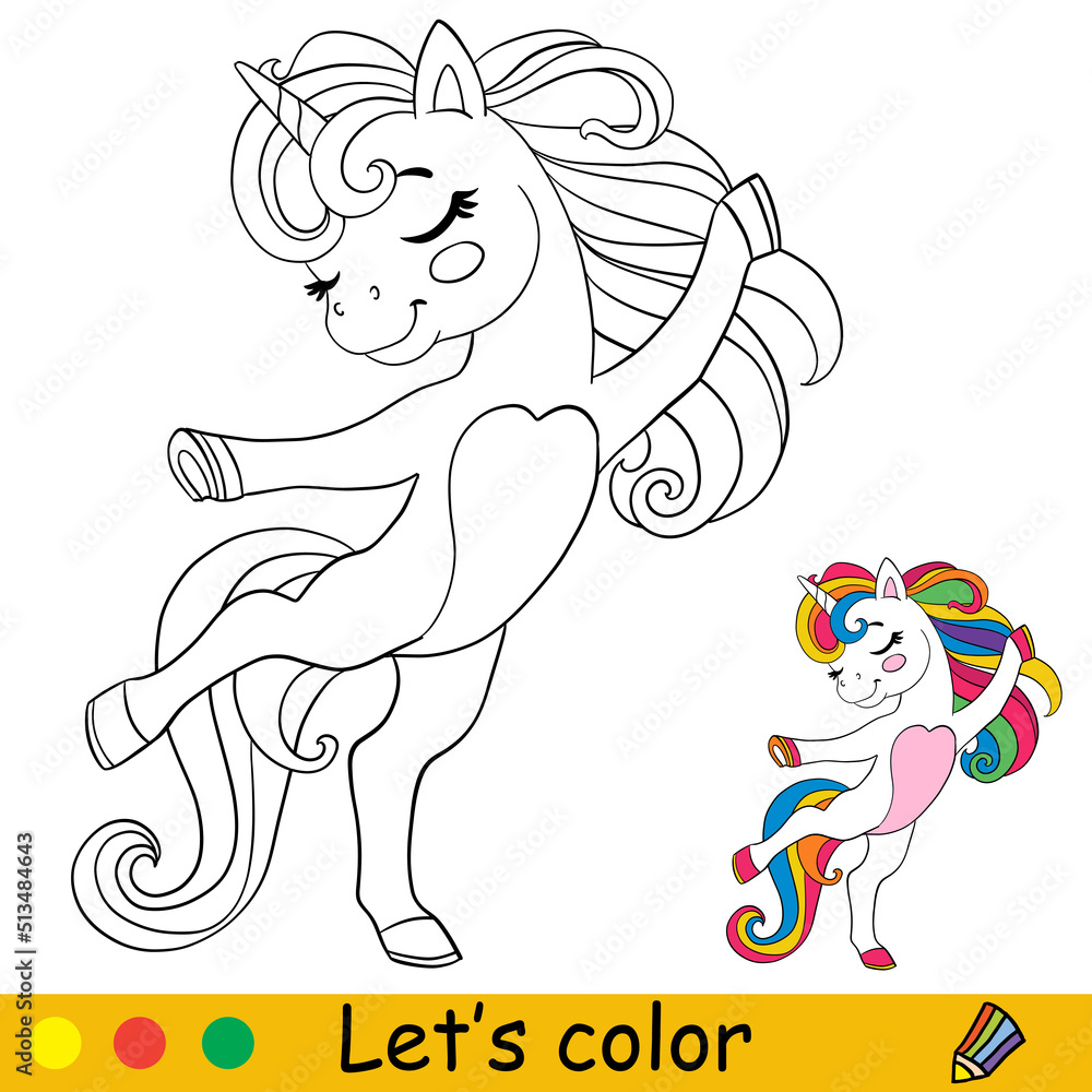 Cartoon Dancing Unicorn Coloring Book Page Vector Stock Vector Adobe