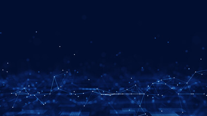 Fototapete - Abstract concepts of cybersecurity technology and digital data protection. Internet network communication connection with bottom polygon on dark blue background. Big data.